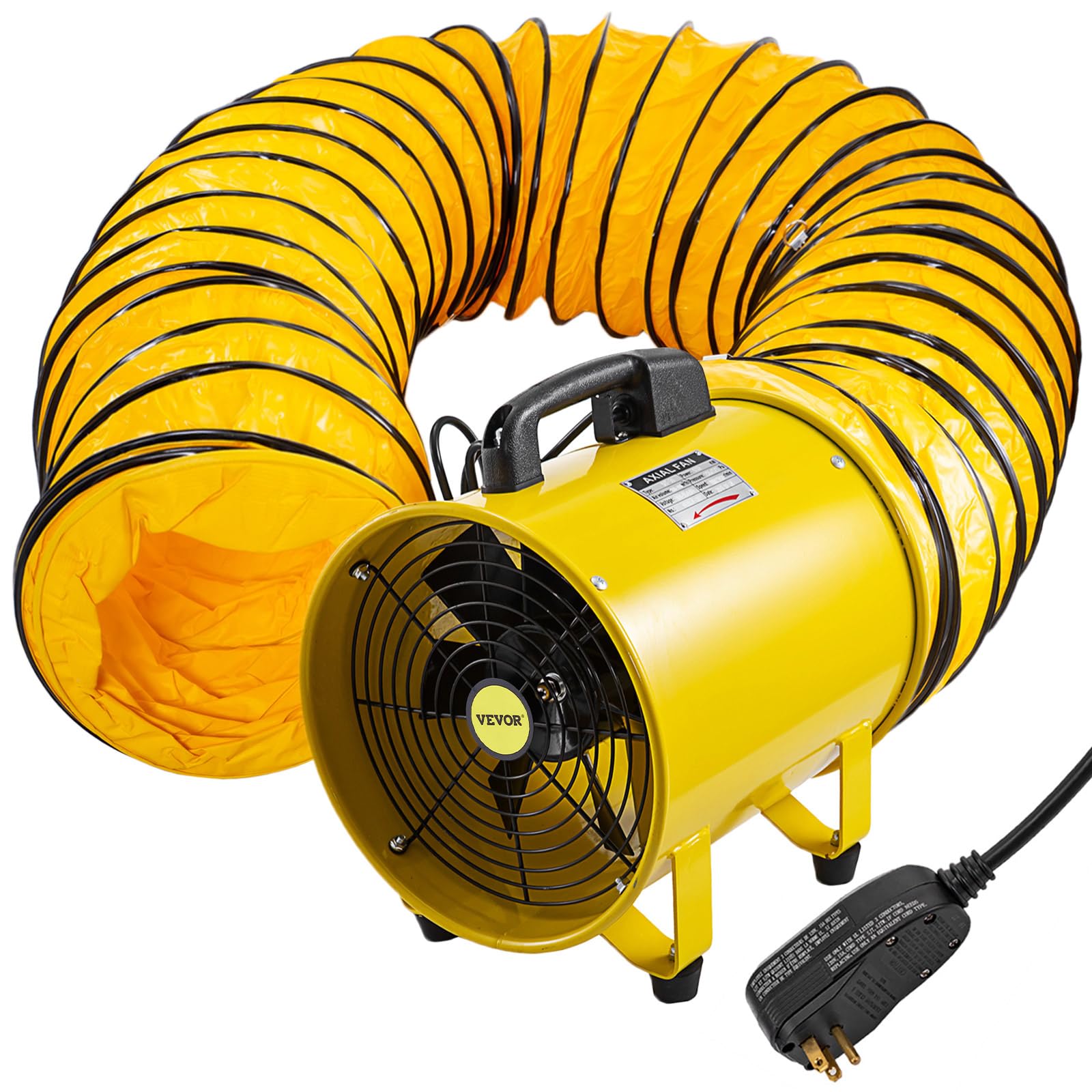 VEVOR Utility Blower Fan, 12inch Portable Ventilator 3900m³/h 1900rpm 2800rpm High Velocity Two-Speed Cylinder Fan 520W Utility Blower with 5m Duct Hose, 110V