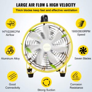 VEVOR Utility Blower Fan, 12inch Portable Ventilator 3900m³/h 1900rpm 2800rpm High Velocity Two-Speed Cylinder Fan 520W Utility Blower with 5m Duct Hose, 110V