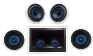 silver ticket products in ceiling speaker package 5.1, 1 x center channel, 1 x left & 1 x right channel, 2 x surround speakers.