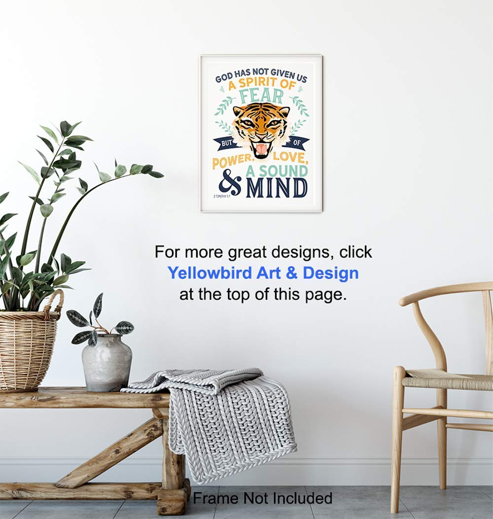 Motivational Inspirational Quote Religious Bible Verse Wall Art - Christian Scripture Tiger Wall Decor for Home, Sunday School, Kids, Boys Bedroom, Living Room, Church - Jungle Animal Catholic Gifts