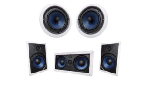 silver ticket products 1 x center, 1 x left & 1 x right in-walls and 2 x in-ceiling surround sound 5.1 speaker home theater bundle package