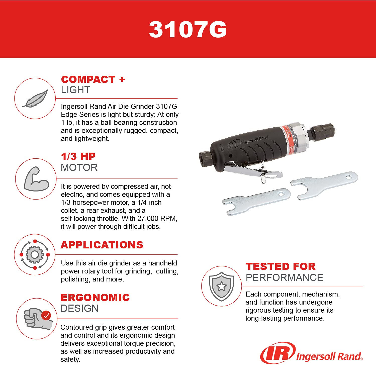 Ingersoll Rand 3101G 1/4" Heavy Duty Angle Die Grinder, Black & Rand 1/4" Air Die Grinder 3107G,Black