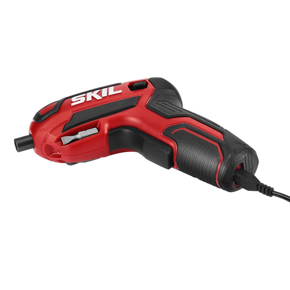 SKIL Rechargeable 4V Cordless Screwdriver Bundle with Circuit Sensor Technology, USB Charging Cable, Carrying Case, and Bit Set