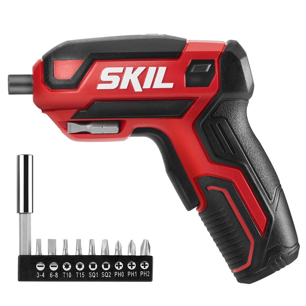 SKIL Rechargeable 4V Cordless Screwdriver Bundle with Circuit Sensor Technology, USB Charging Cable, Carrying Case, and Bit Set