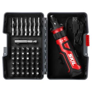 SKIL Rechargeable 4V Cordless Screwdriver Bundle with Circuit Sensor Technology, USB Charging Cable, Carrying Case, and Bit Set