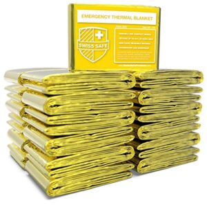 swiss safe emergency mylar thermal blankets + bonus gold foil space blanket. designed for nasa, outdoors, survival, first aid, gold, 25 pack