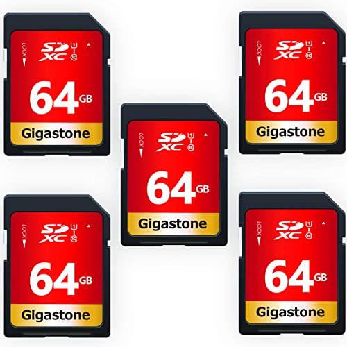 Gigastone 64GB 5-Pack SD Card UHS-I U1 Class 10 SDXC Memory Card High Speed Full HD Video Canon Nikon Sony Pentax Kodak Olympus Panasonic Digital Camera, with 5 Mini Cases