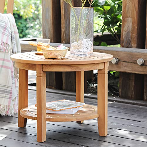 Cambridge Casual Arie Patio Side Table, Plantation Teak, 24 Inch/Natural Teak