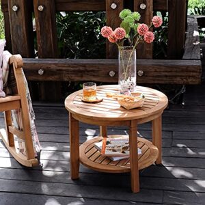 Cambridge Casual Arie Patio Side Table, Plantation Teak, 24 Inch/Natural Teak