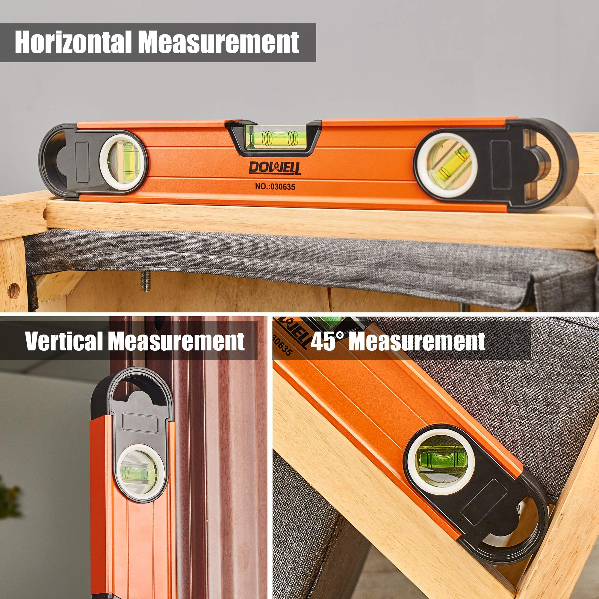 DOWELL Magnetic Level Torpedo Level 11" Box Spirit Bubble Level Shockproof Top Vial Alloy Frame 180 90 45 Degree HY030636