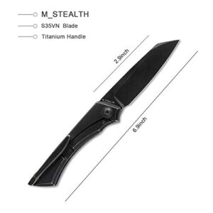 Kizer Black Stonewashed S35VN Blade Pocket Knife, Titanium Handle Folding Knife,M_STEALTH Ki3564A1