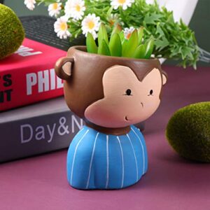 YARDWE Cactus Planter Succulent Pot 1PC Lovely Cartoon Animal Face Planter Pot Ceramic Monkey Pattern Flowerpot Bonsai Flower Container Desk Mini Ornament for Balcony Cartoon Flower Pot