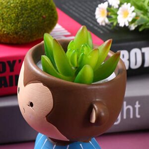 YARDWE Cactus Planter Succulent Pot 1PC Lovely Cartoon Animal Face Planter Pot Ceramic Monkey Pattern Flowerpot Bonsai Flower Container Desk Mini Ornament for Balcony Cartoon Flower Pot