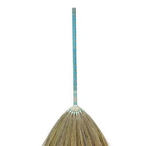 SN SKENNOVA - Asian Broom Thai Pattern Vintage Retro Natural Grass Broom Handmade (Blue)