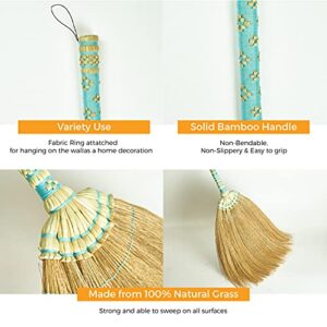 SN SKENNOVA - Asian Broom Thai Pattern Vintage Retro Natural Grass Broom Handmade (Blue)