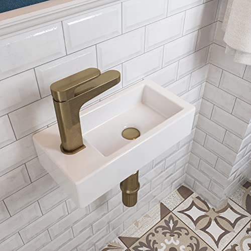 DeerValley DV-1V081L Liberty Wall Mount Sink, Rectangle Mini Vessel Sink,Small Bathroom Cloakroom White Porcelain Ceramic Wash Basin Right/Left Hand (Left Hand) (Left Hand)