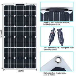 XINPUGUANG Flexible Solar Panel 100W 12V Monocrystalline Solar Charger Off-Grid for RV Boat Cabin Van Car Trailer