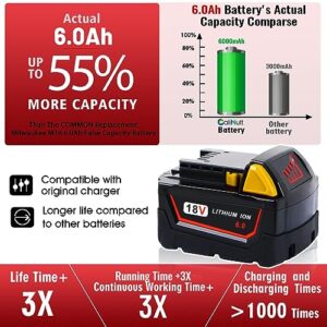 【Upgrade】 2Pack 6.0Ah 18V Replace Battery 48-11-1810 48-11-1820 for Mil 18V Battery 48-11-1850 48-11-1828 48-11-1860 Cordless Power Tools High Capacity Lithium Ion Battery