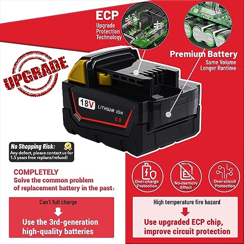 【Upgrade】 2Pack 6.0Ah 18V Replace Battery 48-11-1810 48-11-1820 for Mil 18V Battery 48-11-1850 48-11-1828 48-11-1860 Cordless Power Tools High Capacity Lithium Ion Battery