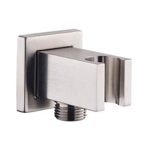 wall supply elbow with hand shower holder, keymark brass square 1/2″shower hose connector, wall mount drop ell union water outlet, brushed nickel