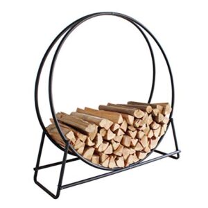 Everflying Price 40 Inch Firewood Log Hoop Rack, Round Tubular Steel Outdoor Wood Storage Holder, Black
