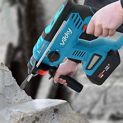 Vikky 20V SDS Plus rotary hammer drill, brushless cordless demolition hammer kit, with 4.2Ah battery and charger, 4 functions, suitable for drill bits, point/flat/U-shaped chisels