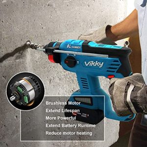 Vikky 20V SDS Plus rotary hammer drill, brushless cordless demolition hammer kit, with 4.2Ah battery and charger, 4 functions, suitable for drill bits, point/flat/U-shaped chisels