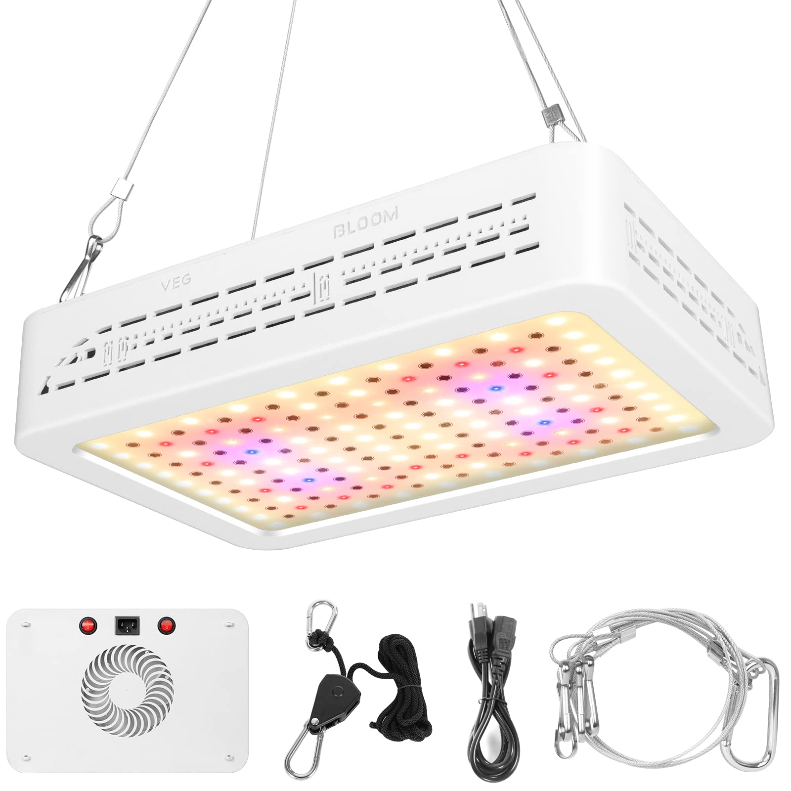 Aidyu 1000W LED Grow Light, Full Spectrum Growing Lamps for Indoor Hydroponic Greenhouse Plants with Veg and Bloom Switch, Safe, UV & IR, Adjustable Rope Hanger
