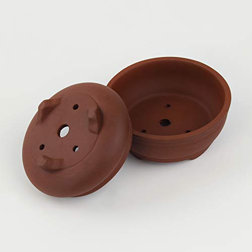 Happy Bonsai 2 pc 3.9" + 4.3" Unglazed Round Ceramic Succulent Planter Pot Set