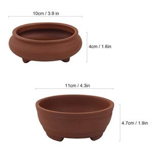 Happy Bonsai 2 pc 3.9" + 4.3" Unglazed Round Ceramic Succulent Planter Pot Set