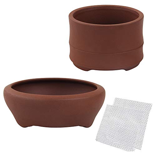 Happy Bonsai 2 pc 3.1" + 3.7" Unglazed Round Ceramic Succulent Planter Pot Set