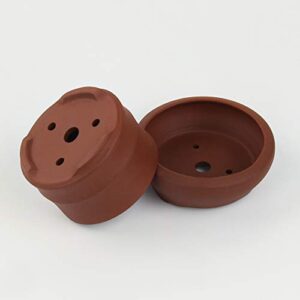 Happy Bonsai 2 pc 3.1" + 3.7" Unglazed Round Ceramic Succulent Planter Pot Set