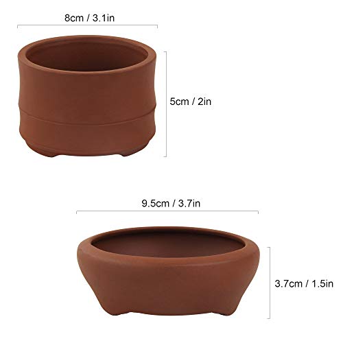 Happy Bonsai 2 pc 3.1" + 3.7" Unglazed Round Ceramic Succulent Planter Pot Set