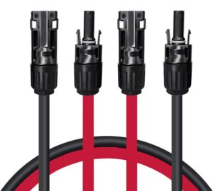 slocable solar panel extension cable - 20ft 10awg solar cable with ip68 solar female and male pv cable connectors (10ft red + 10ft black)