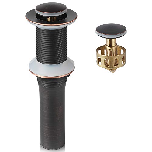 Oil Rubbed Bronze Pop Up Drain with Detachable Basket, Bathroom Vessel Lavatory Vanity Faucet Sink Drain Stopper, ORB Without Overflow