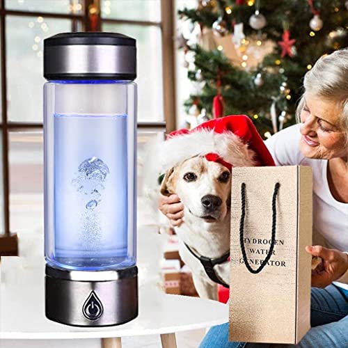 Portable Hydrogen-Rich Water Cup Generator,Up to 1500PPB with New SPE PEM Technology, Rechargeable Water Machine Ionizer,Health Cup Glass Water Bottles with Alkaline Energy (380ml)