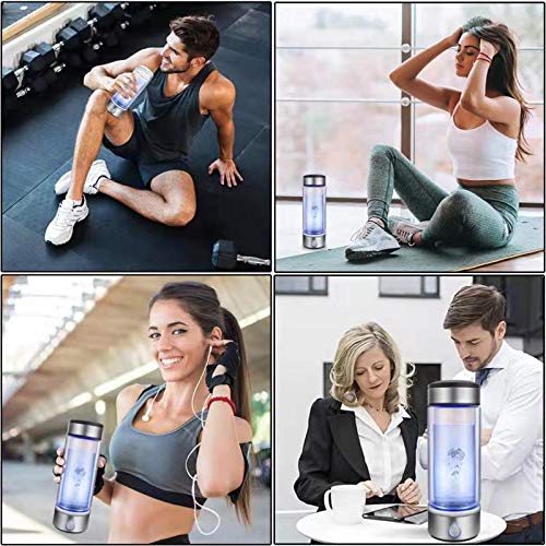 Portable Hydrogen-Rich Water Cup Generator,Up to 1500PPB with New SPE PEM Technology, Rechargeable Water Machine Ionizer,Health Cup Glass Water Bottles with Alkaline Energy (380ml)