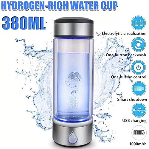 Portable Hydrogen-Rich Water Cup Generator,Up to 1500PPB with New SPE PEM Technology, Rechargeable Water Machine Ionizer,Health Cup Glass Water Bottles with Alkaline Energy (380ml)