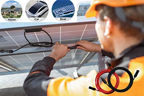 Witproton 10 FT 20 FT 10 AWG (6mm²) Solar Extension Cables 1500V Tinned Copper Solar Cable with Hard PPO Plastic 1.5KV 50A IP68 PV Male and Female Connectors at Each End (20FT (10AWG))