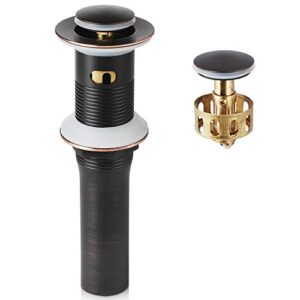 Oil Rubbed Bronze Pop Up Drain, Bathroom Vessel Lavatory Vanity Faucet Sink Detachable Basket Drain Stopper, ORB with Overflow