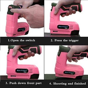 BHTOP Cordless Staple Gun, 4V Power Brad Nailer/Staple Nailer，Electric Staple with Rechargeable USB Charger, Staples and Brad Nails Included in Pink (Include 1500pcs Staples and 1500pcs Nails)