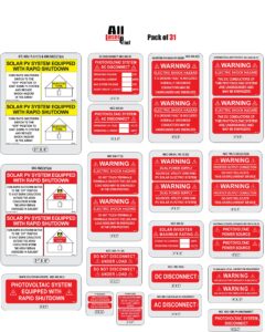 solar label pack- 31 premium solar pv safety warning photovoltaic system labels