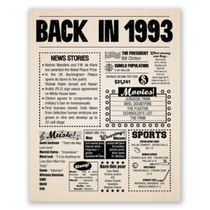 8x10 1993 birthday gift // back in 1993 newspaper poster // 31st birthday gift // 31st party decoration // 31st birthday sign // born in 1993 print (8x10, newspaper, 1993)
