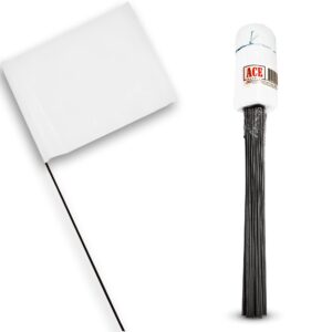 ace supply marking flags - 4 x 5-inch flag on 15-inch steel wire - white, 100 pack - marker flags for irrigation, sprinkler flags, lawn flags, yard flags, garden flags, dog training, invisible fence
