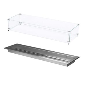 celestial fire glass 30" x 6" drop-in burner pan and glass flame guard bundle