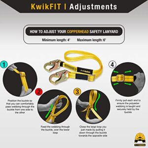 KwikSafety - Charlotte, NC - COPPERHEAD Safety Lanyard [ADJUSTABLE 4' to 6'] Single Leg No Shock Absorber ANSI OSHA Positioning