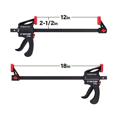 POWERTEC 71594 12 Inch Bar Clamps with Spreader, Trigger Clamps for Woodworking, One-Handed Carpenter Quick Clamp Sets for Gluing, Wood Clamps for Woodworking Tools, 2 pack