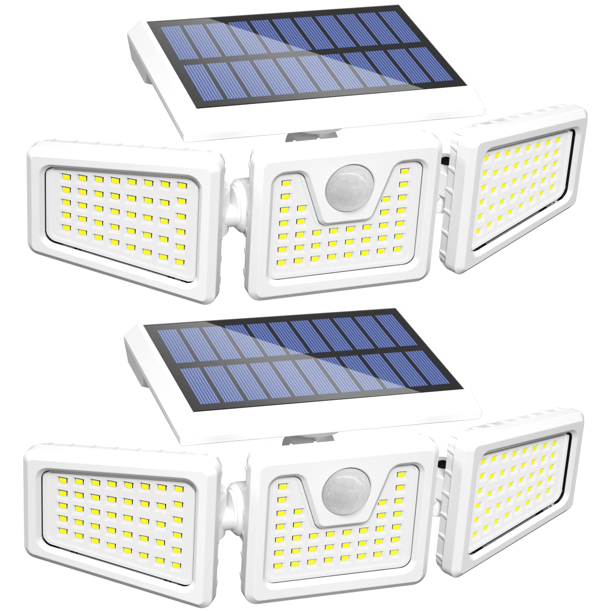 INCX 156 LED Solar Motion Lights Outdoor 2 Pack, 3 Heads Solar Security Lights with Motion Sensor IP65 Waterproof, Flood Lights for Wall, Patio, Garden, Porch, Garage White