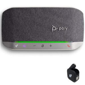 poly sync 20 usb-c speakerphone - globa teck worldwide bundle with universal charger - for streaming voice/video, distance learning, remote work, school,conferencing apps - zoom, webex, meet, teams