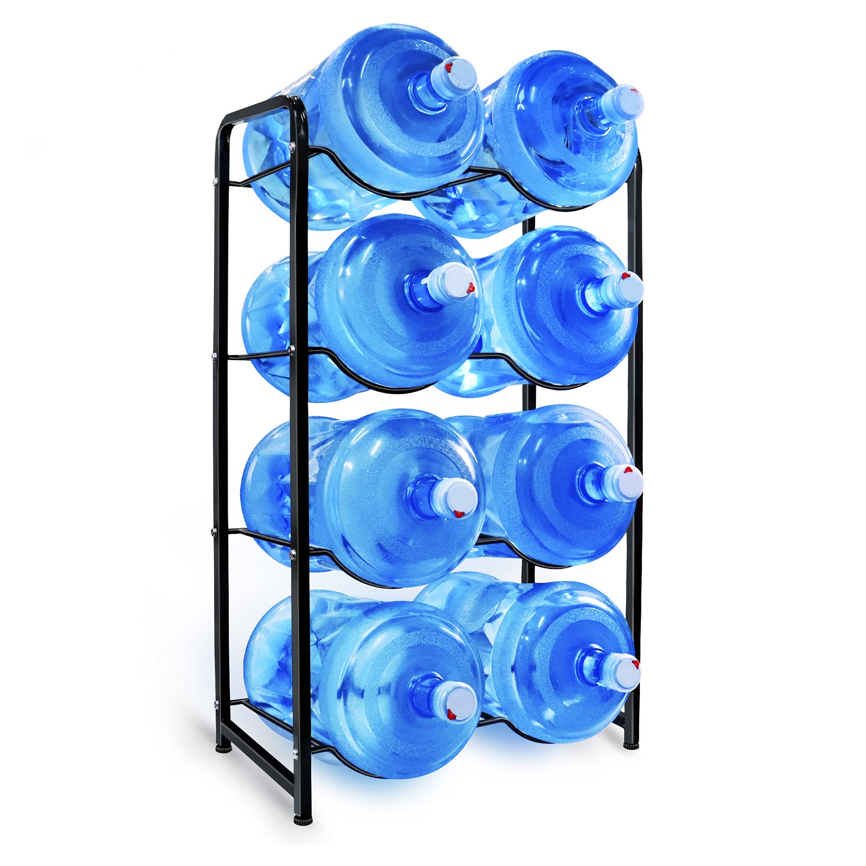 MONKEMON 5 Gallon Water Bottle Holder, Carbon Steel, 4-Tier Storage Rack, Heavy Duty, 8 Bottles, Black